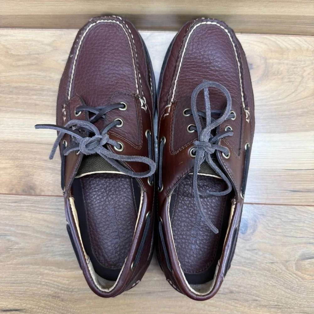LL BEAN Allagash Moc Toe Loafers Mens 9.5 EE Brown Leather Handsewn Outdoor